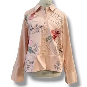 Hearts Of Palm Peach Embroidered Light Jacket - Size 14